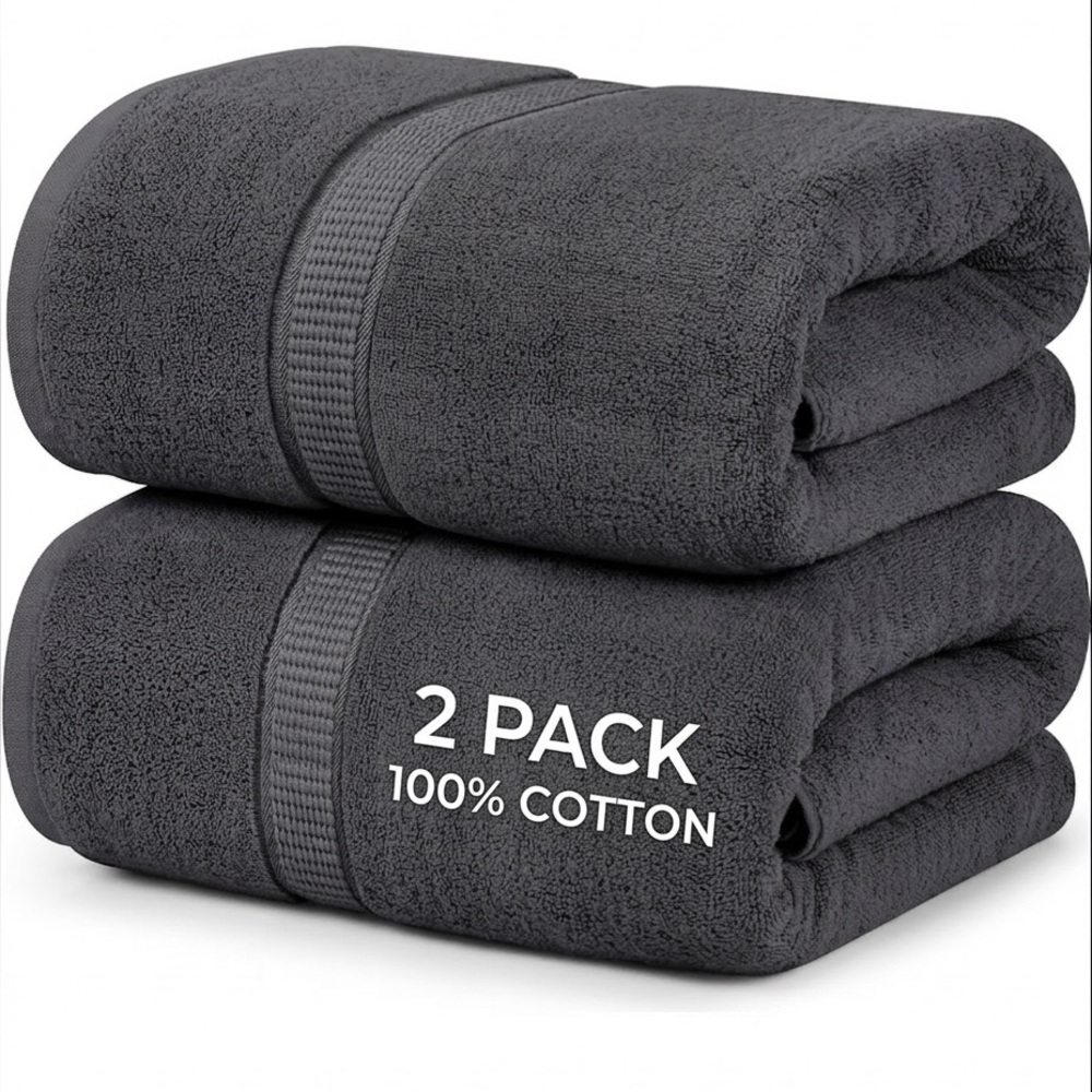 2 Set Jombo Extra Large Cotton Bath Sheet Towels – 35x70, Quick Dry Grey